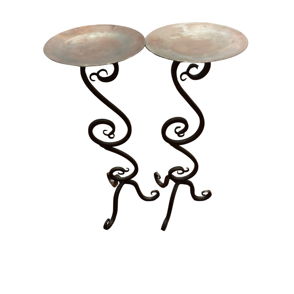 VTG Candle Holders Dark Bronze Pier 1 Imports Wrought Iron Scrollwork Set of 2